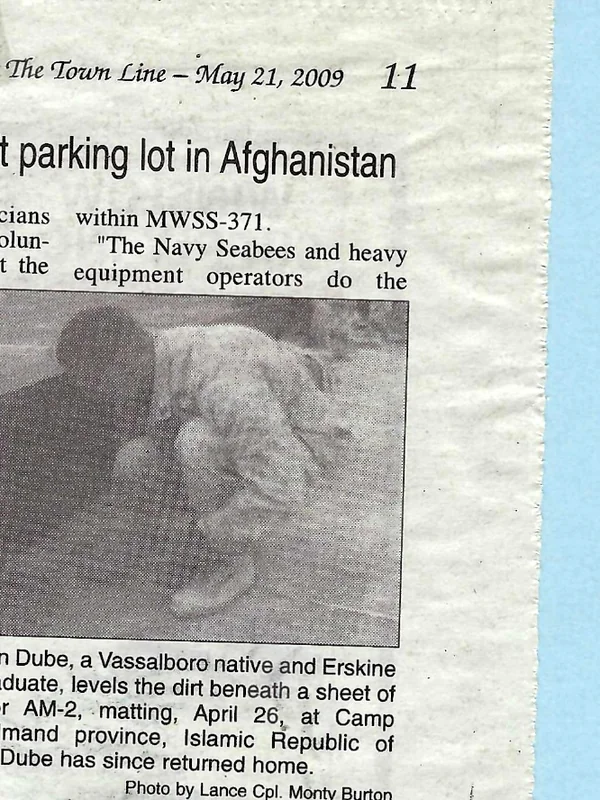 Cpl. Benjamin Dube, Vassalboro native, working on the ground in Afghanistan (Town Line, 2009)