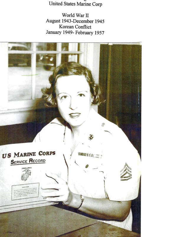 Technical Sergeant Margaret Annette Lampson Davis with her U.S. Marine Corps service record